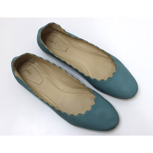 Chloe Ballet Flats Shoes 40.5 Scalloped Blue Leather